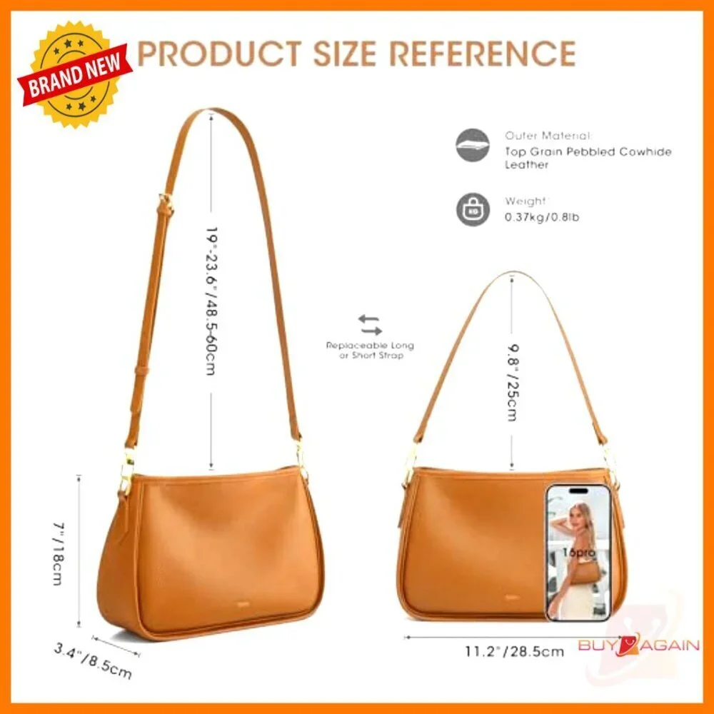 Medium Leather Crossbody Bag with 2 Removable Straps, Hobo Style